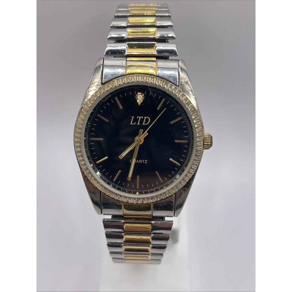 LTD‎ Men's Quartz Watch Two Tone Stretch Band 35mm Case- New Battery